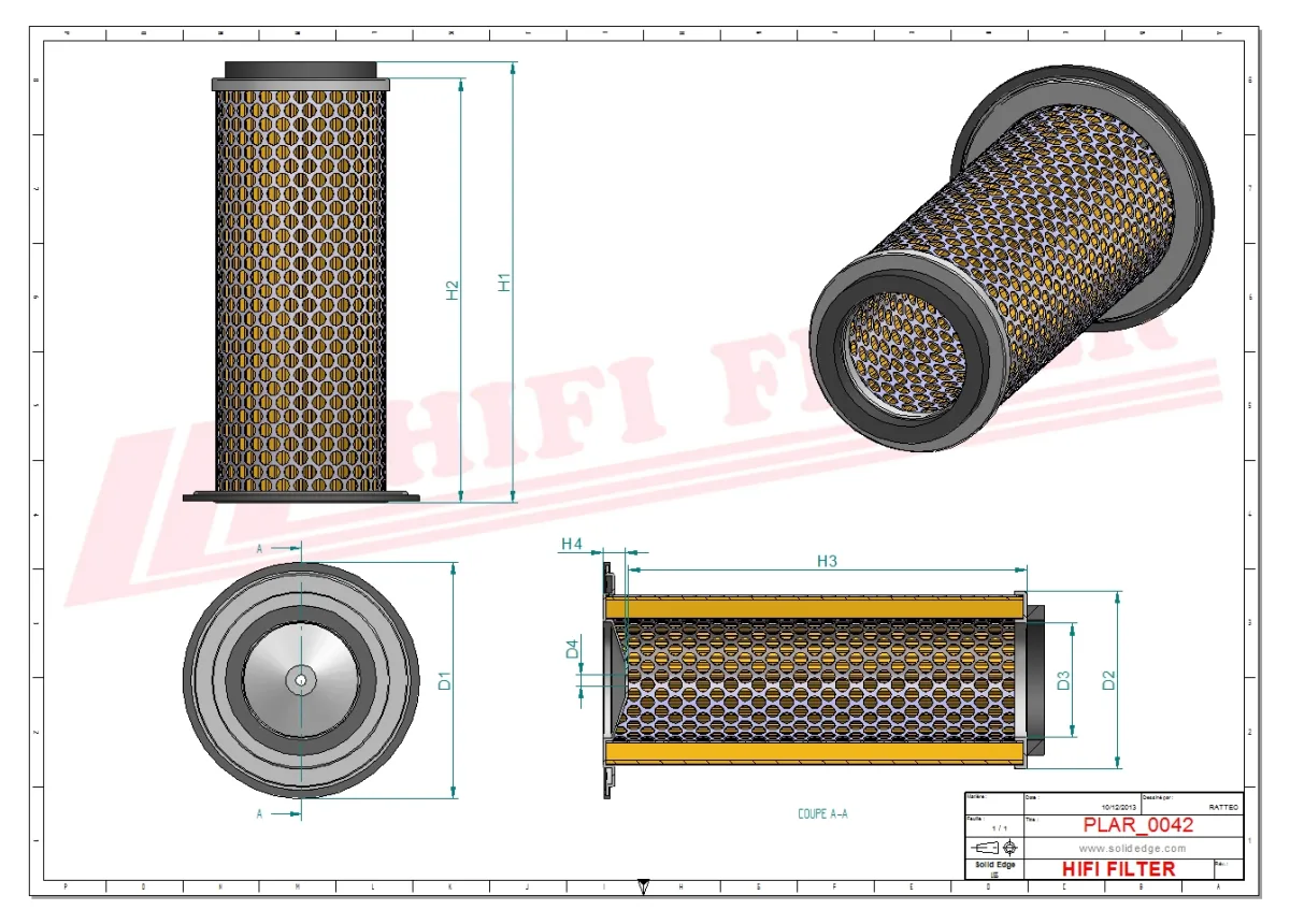 Rysunek techniczny Hifi Filter SA10020