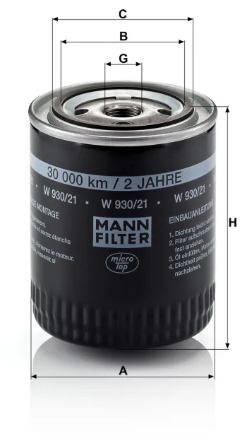 Filtr oleju Mann Filter W930/21 — zdjęcie 3